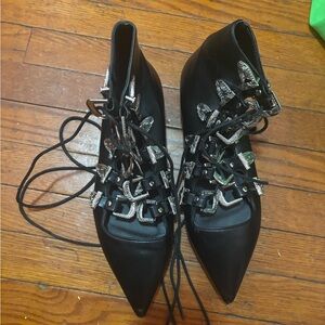 AKIRA Black and Silver Lace-Up Boots
